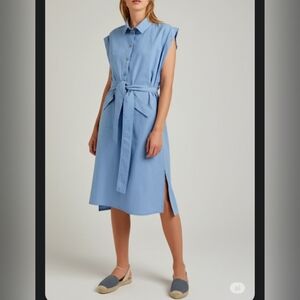 C/MEO COLLECTIVE Snap Front Belted Side Slit Pale Blue Lagenlook Cotton Dress